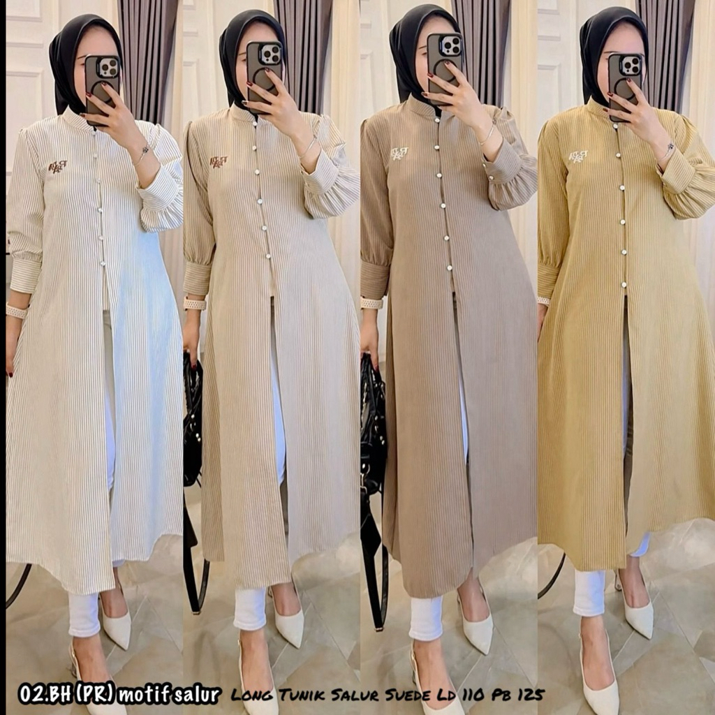 Long Tunik Salur Suede PREMIUM BUSUI TERBARU BEST SELLER