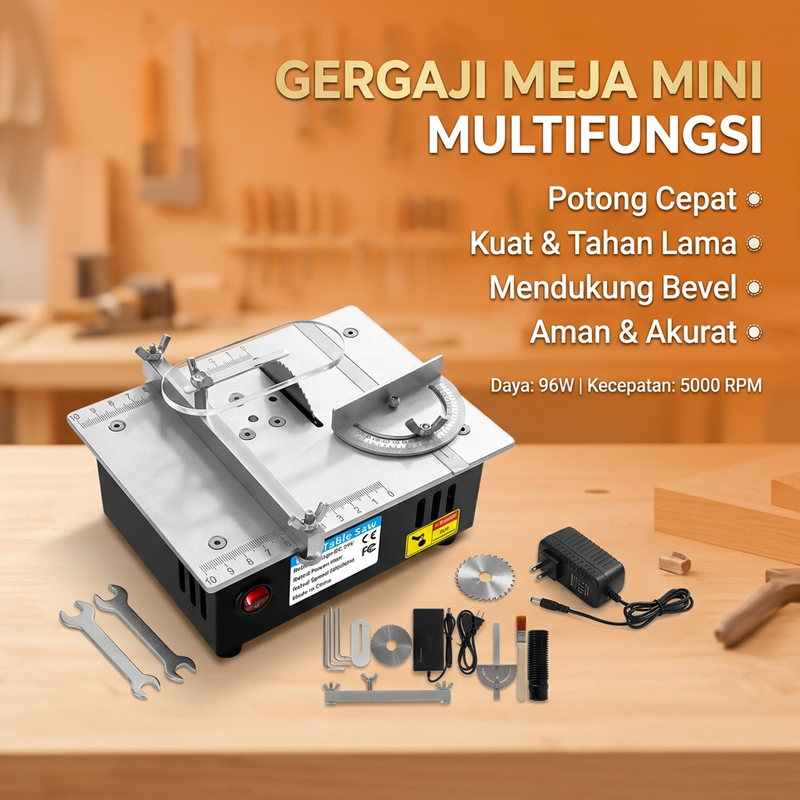 Gergaji Meja Mini Listrik Multifungsi Potong Kayu Plastik Aluminium Presisi Sudut Adjustable untuk D