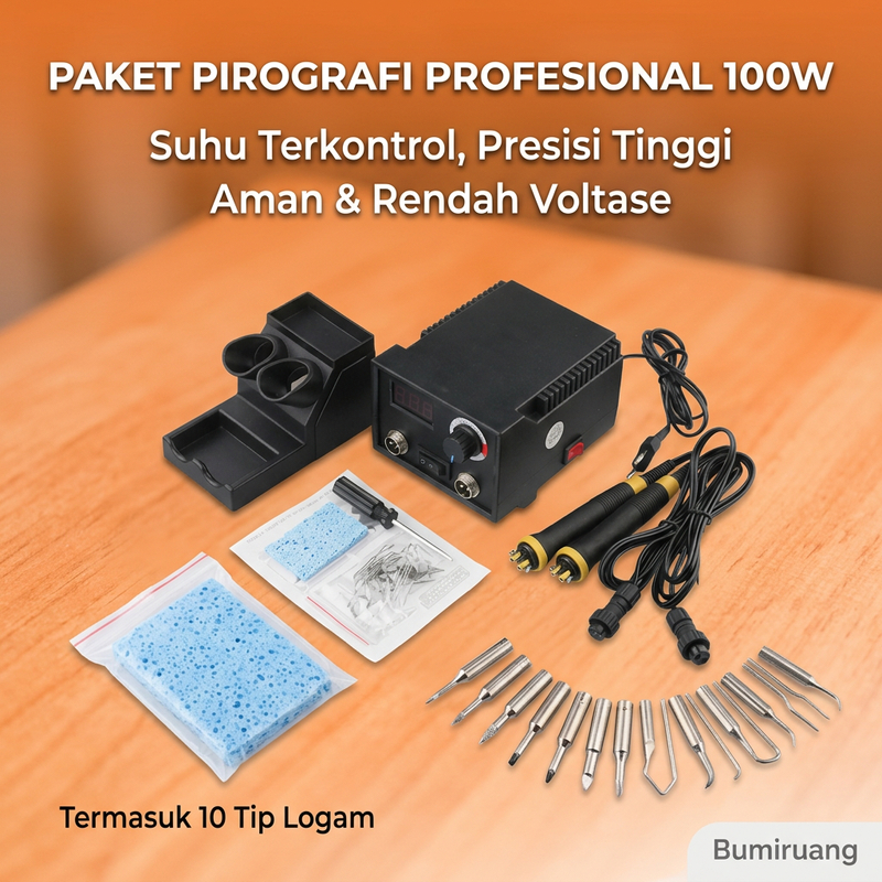 Mesin Pena Bakar Kayu 100W Suhu Adjustable Set Grafir Pyrography dengan 20 Mata untuk Kayu Kulit Bam
