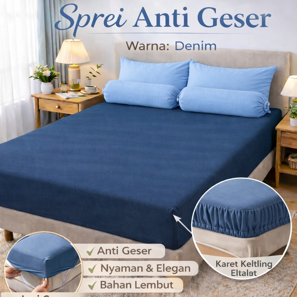 Sprei 2 warna anti geser 150x200x20.150x200x25.150x200x30 karet keliling katun premium
