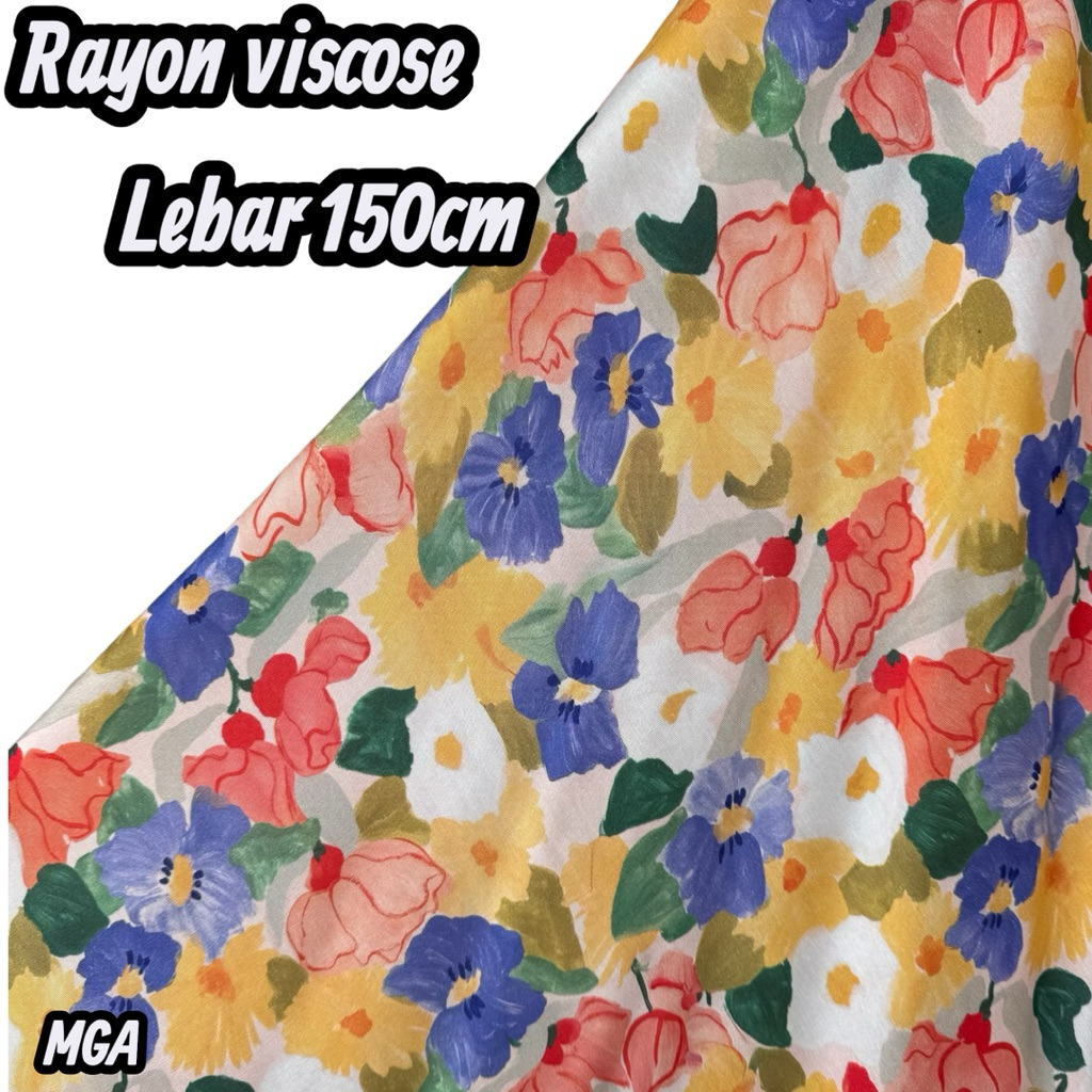 kain katun rayon/bahan rayon premium-rayon viscose-motif kembang kecil-kain meteran gaharu