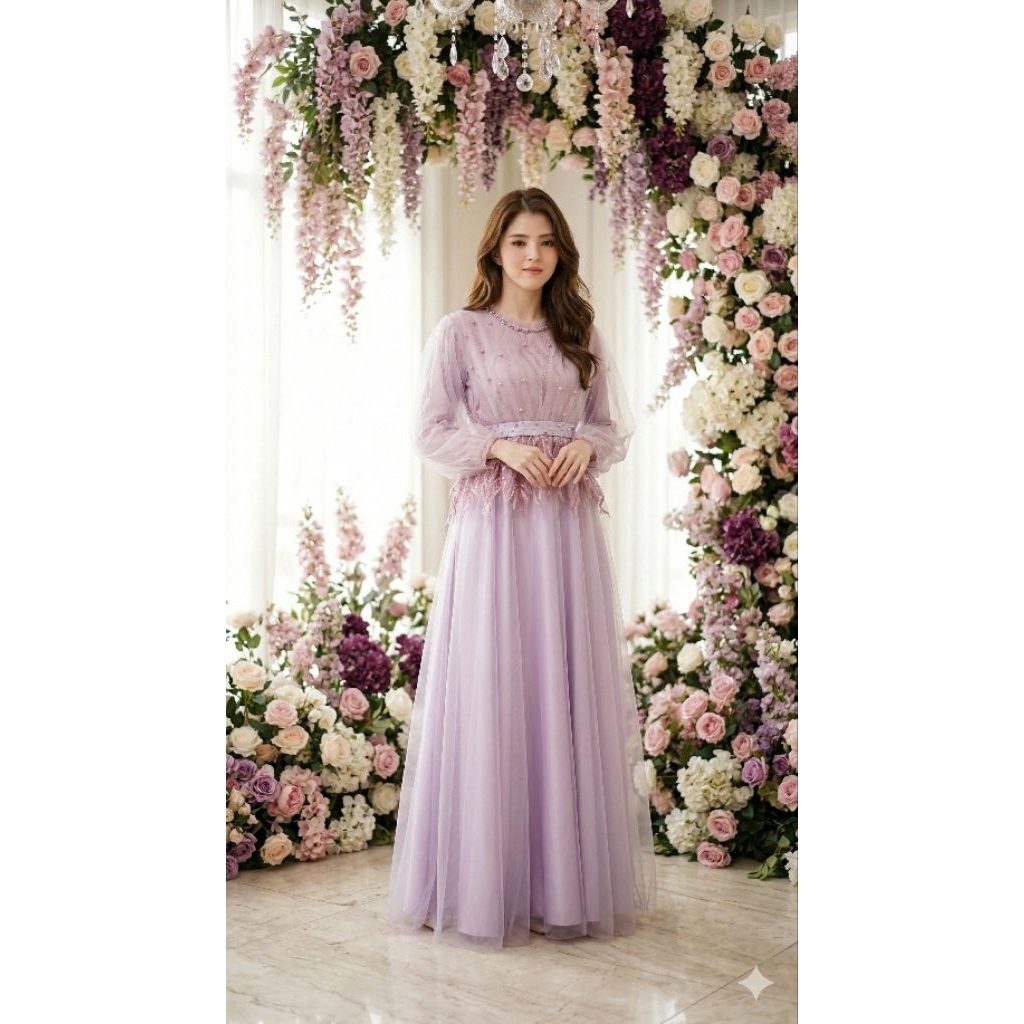 Gamis Lebaran Lilac Purple Mewah | Gaun Princess | Dress Wisuda Lamaran Prewedding