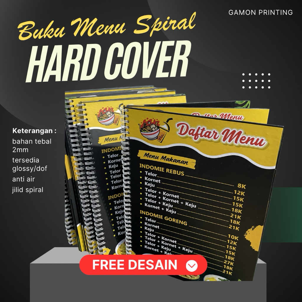Buku menu estetik hard cover jilid spiral | desain gratis