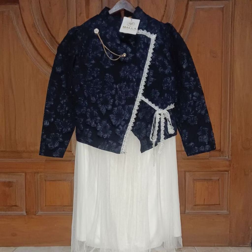 NEW GB FASHION Set Kebaya Janggan Rok Tutu Wanita Dark Navy Embos Bunga LD 98