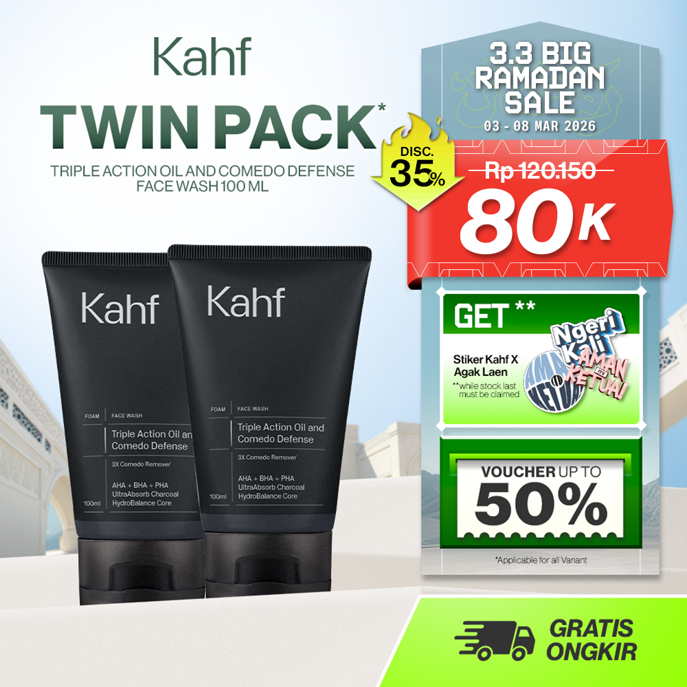 Twin Pack Kahf Face Wash Triple Action Oil and Comedo Defense 100 ml - 2 pcs Sabun Cuci Muka Pria La