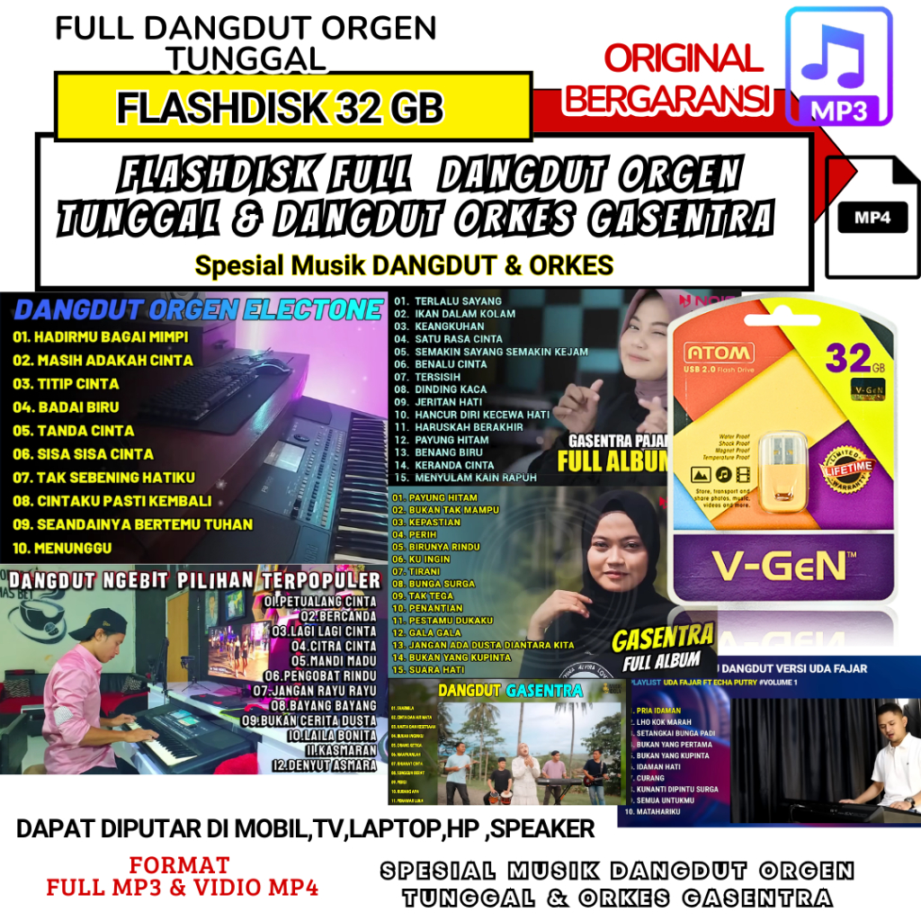 Flashdisk 32GB Full Video MP4 & Audio MP3 Dangdut orgen tunggal & DANGDUT SYAHDU GASENTRA