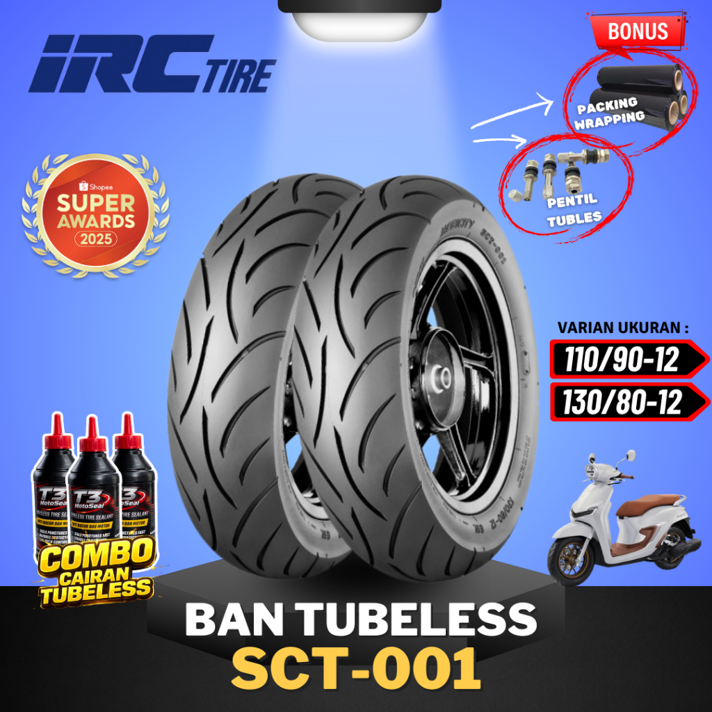 [PAKET SEPASANG MURAH] BAN IRC SCT001 110/90-12 & 130/80-12 MOTOR STYLO 160 / BAN TUBELESS IRC STYLO