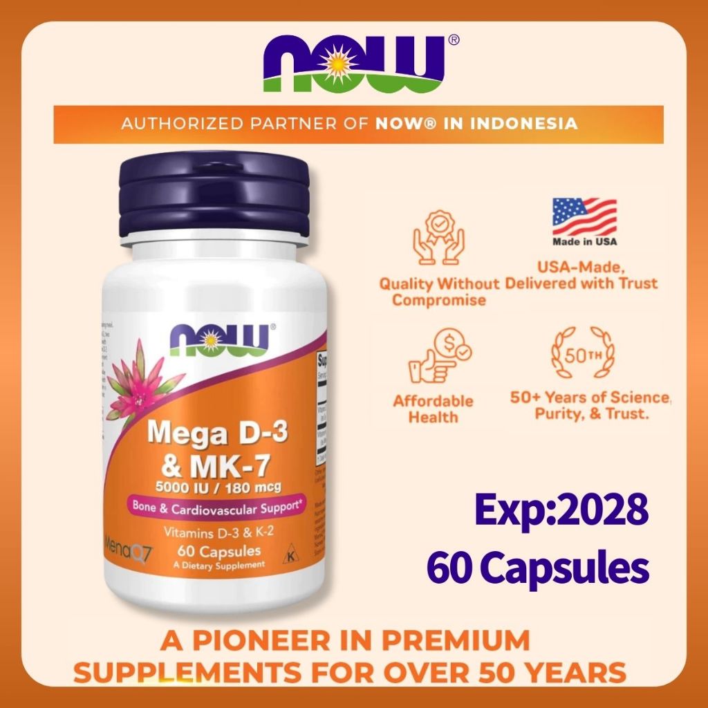 Now Foods Mega D-3 MK-7 Vitamin D3 MK7 D 3 MK 7 Bone Cardiovascular 5000 IU US Supplement