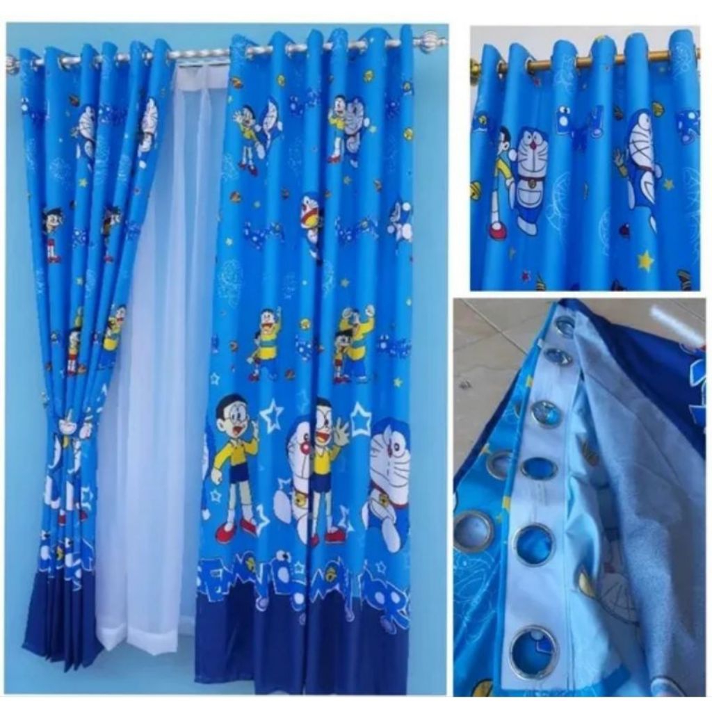 Gorden Jendela Motif Doraemon Lebar 130cm × Tinggi 220cm