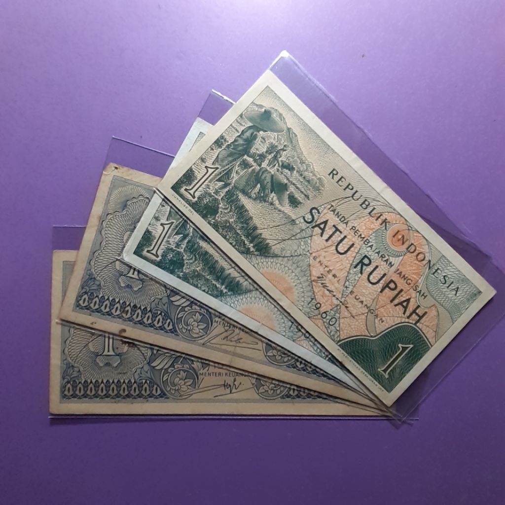 uang kuno set 1 rupiah tahun 1960,1961,1956,1954