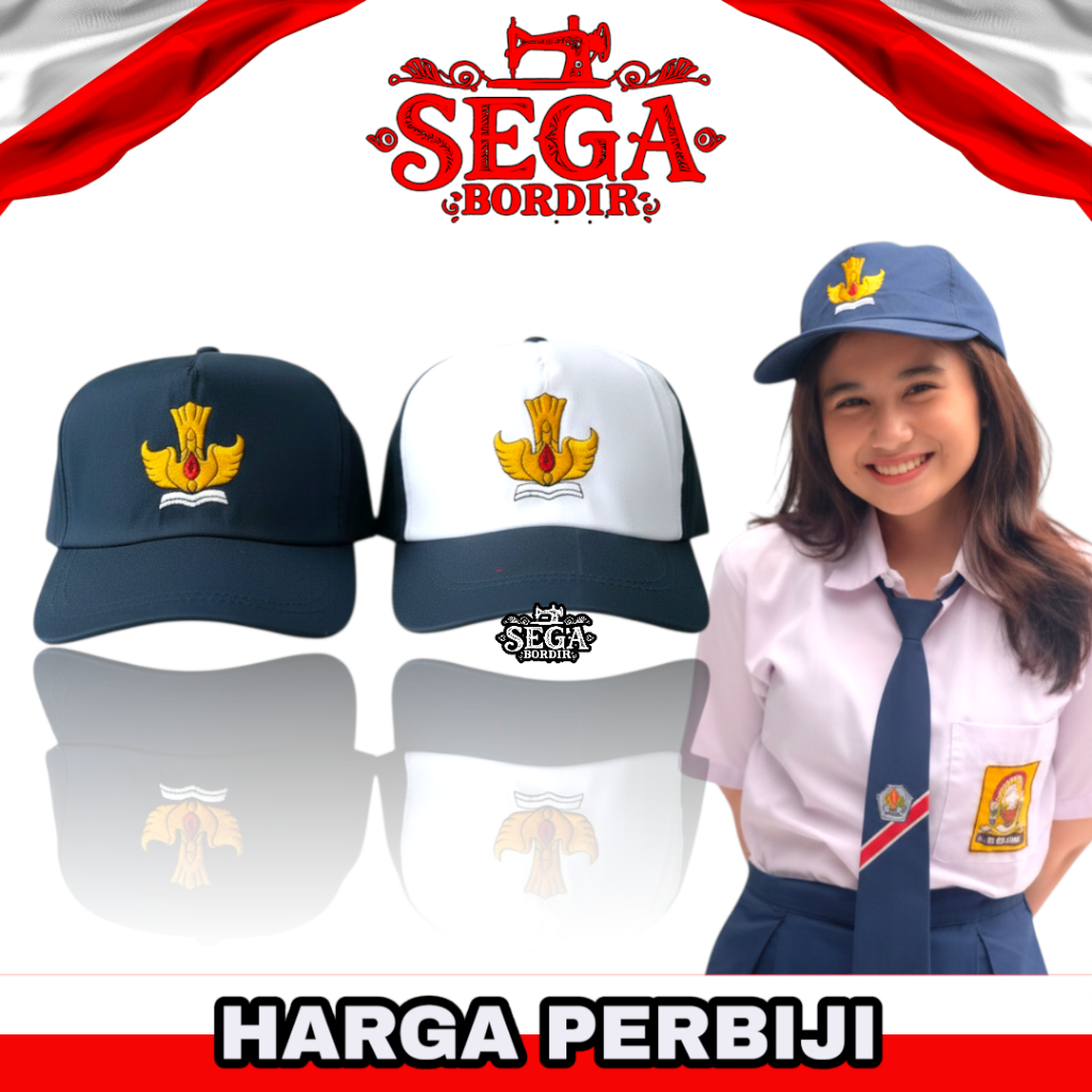 Topi SMP Bordir | Topi SMP biru putih bordir