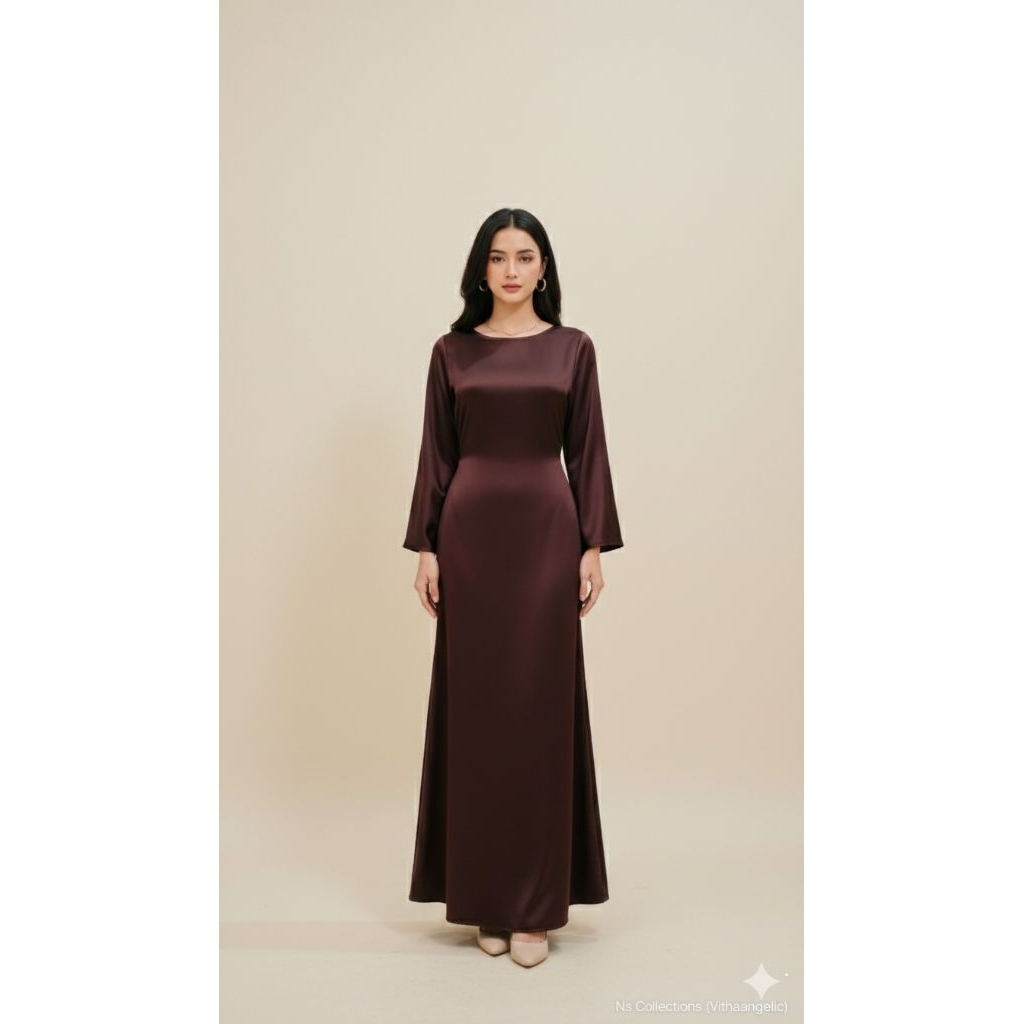 Dress Mahogany Tali Pinggang Serut Kekinian