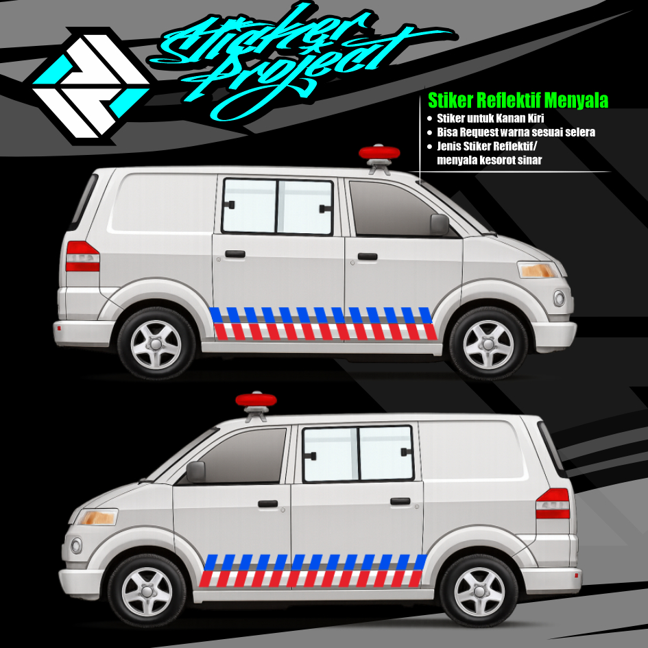 Stiker Reflektif Mobil APV / Blind Van – Striping Pengaman Menyala | Cutting Sticker Kanan Kiri