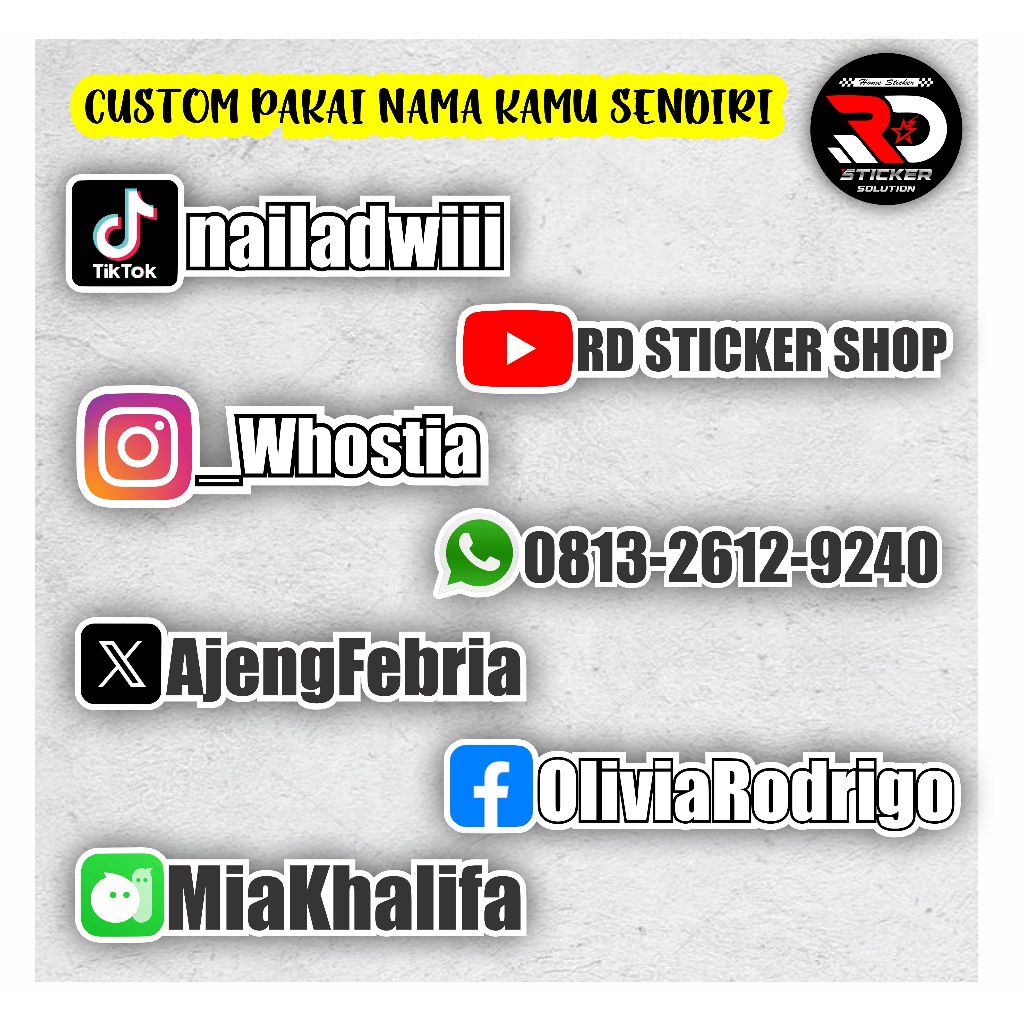Sticker Username Sosmed Aesthetic | Custom Nama Sendiri Stiker Nama Sosial Media Motor / Helm / Lapt