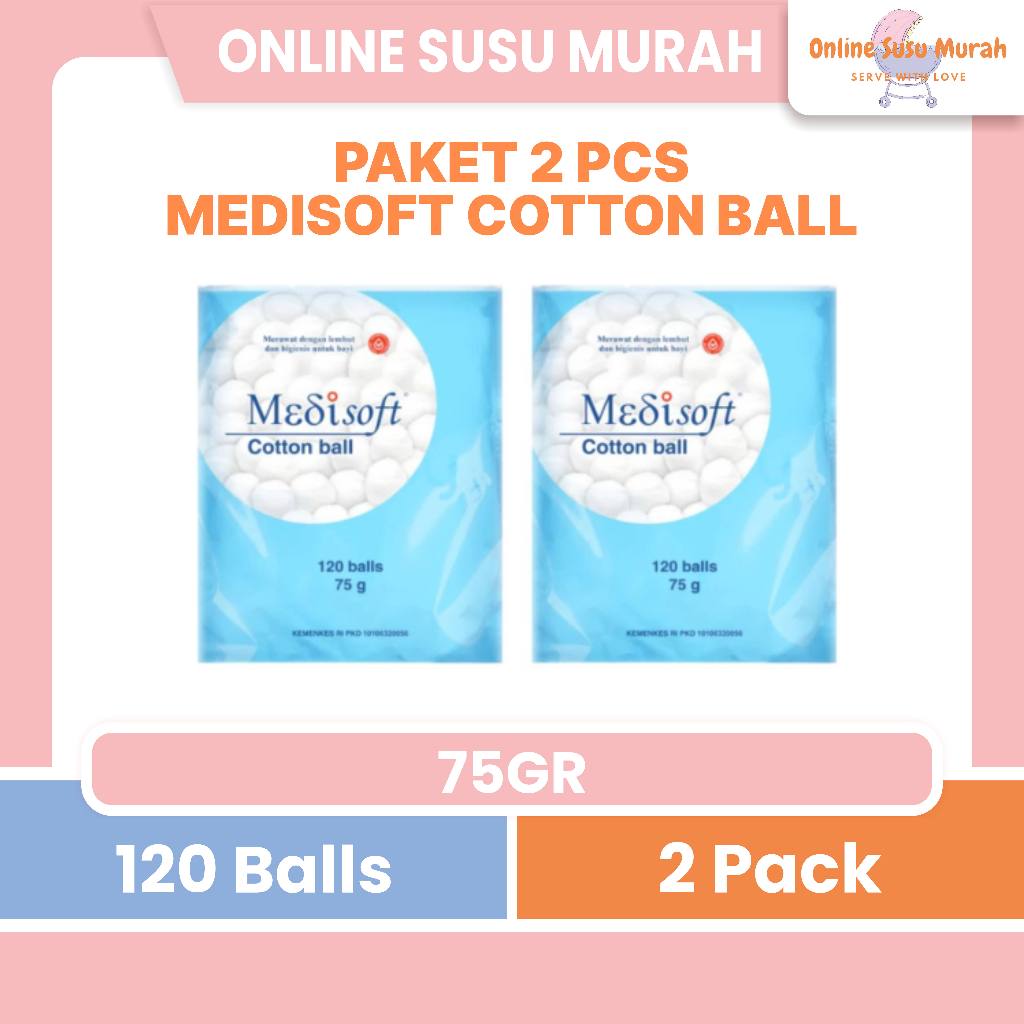 MEDISOFT KAPAS BULAT BOLA BAYI PAKET 2 COTTON BALL ROUND 75 GR 120 BALLS  75GR PRLA