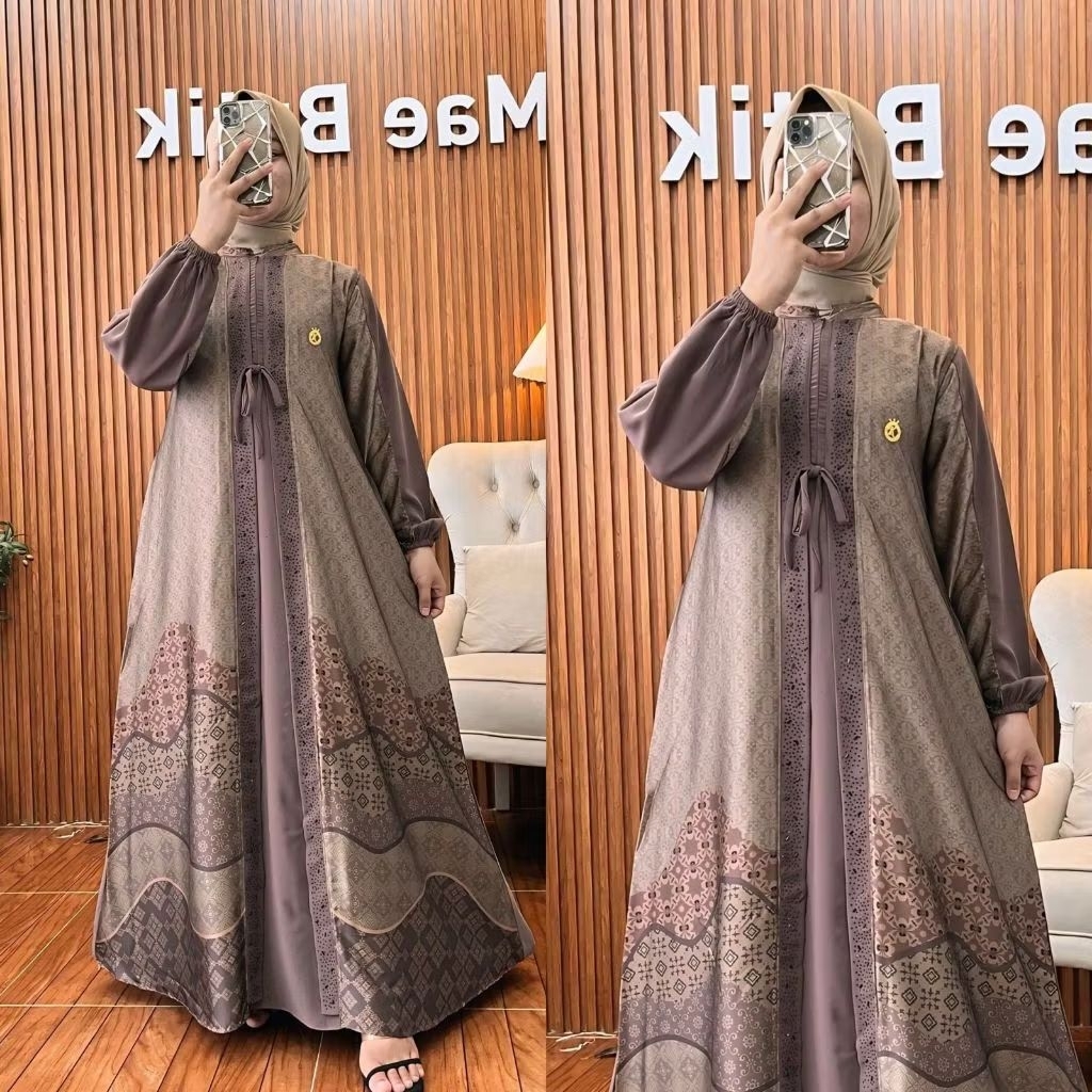 Gamis Mewah Bahan Armani Silk Kombinasi Marbela Anti UV size M