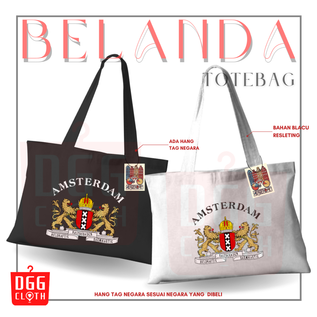 DGGCloth Tote Bag Belanda Amsterdam Totebag Sablon Oleh Oleh Belanda Bahan Blacu Premium Dengan Pere