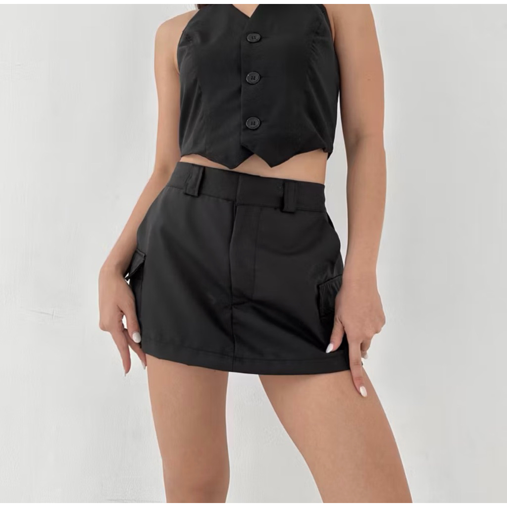 Black High Waist Skort Preloved Rok Celana Pendek