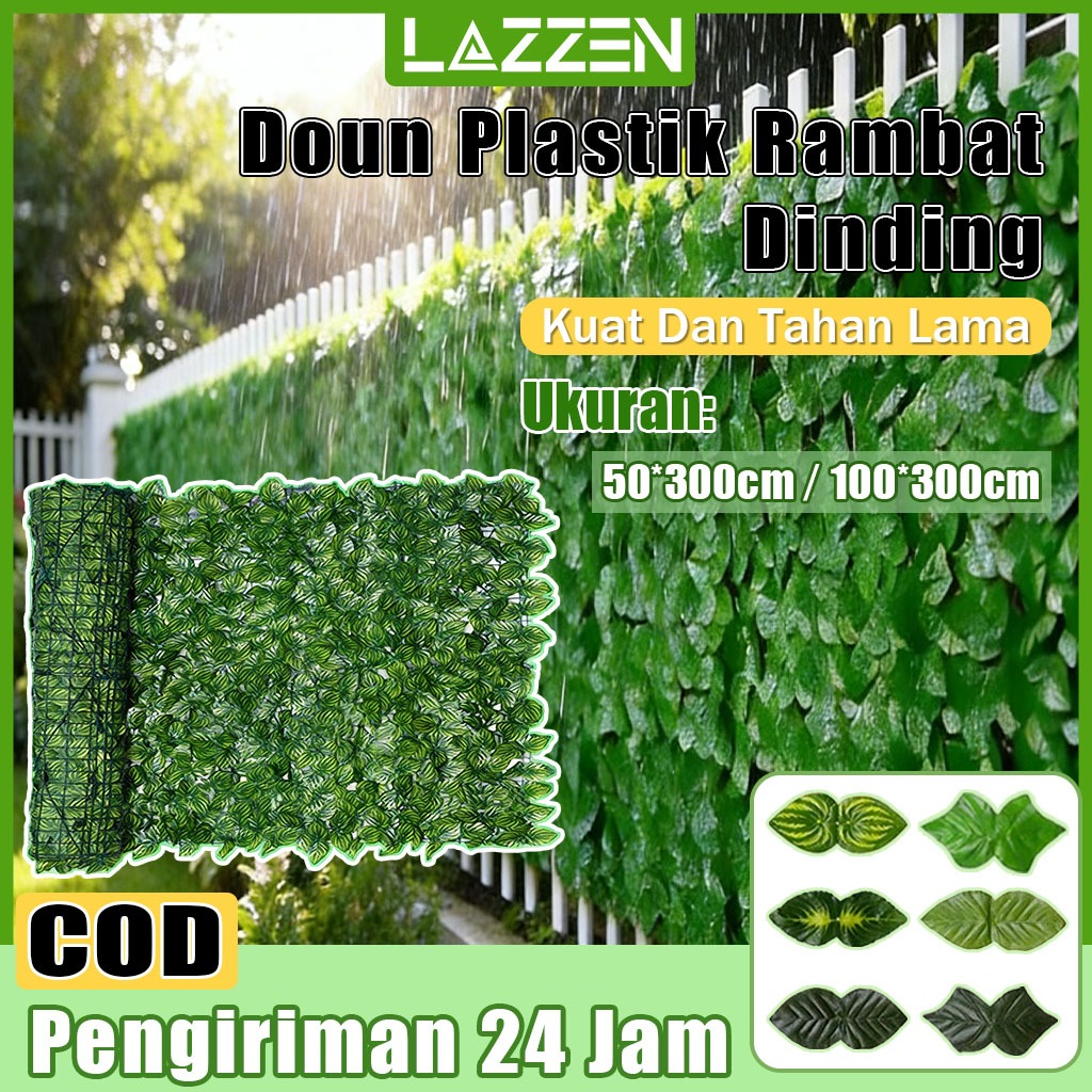 LAZZEN - Plastik Dinding Rumput Buatan (1 Meter X 3 Meter) Daun Rambat Sintetis Tanaman Hias Sinteti