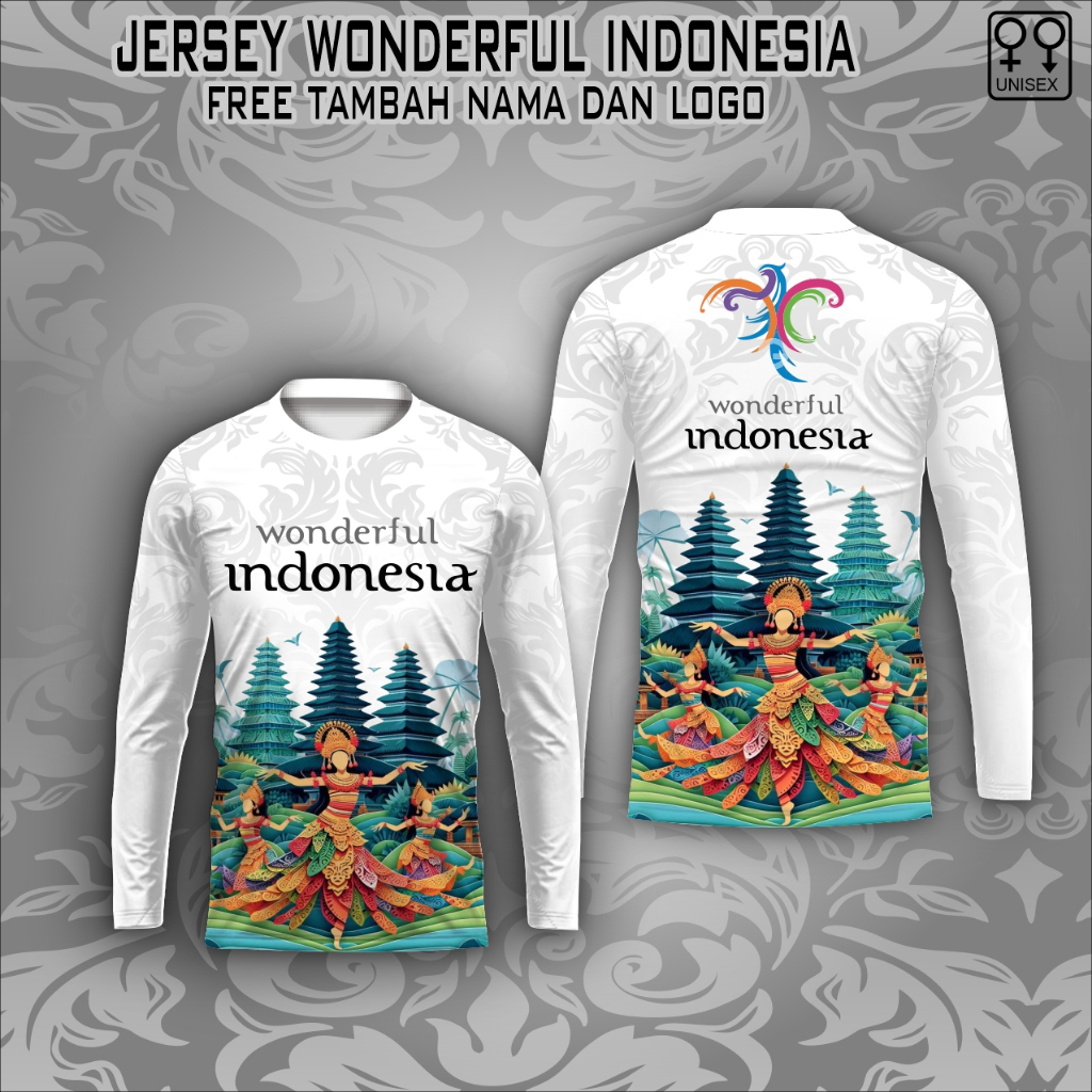 Jersey kaos wonderfull indonesia baju pariwisata lengan panjang