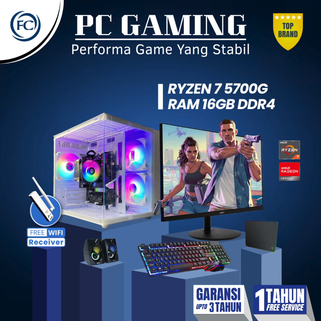 PC GAMING & DESIGN RYZEN 7 5700G 16GB RAM FULLSET SIAP PAKAI
