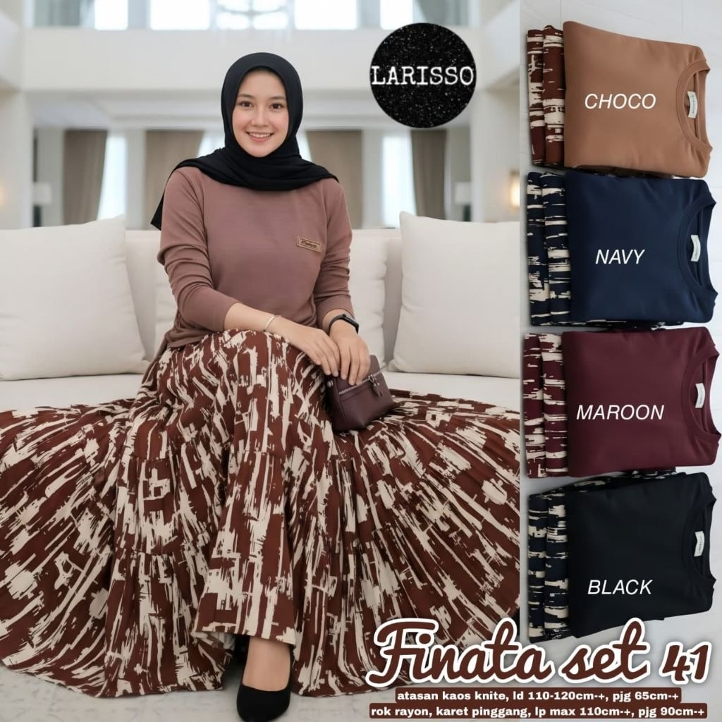 LD 110-120 Setelan Rok Atasan Bahan Kaos Knit Rok Bahan Rayon Adem FINATA SET ROK