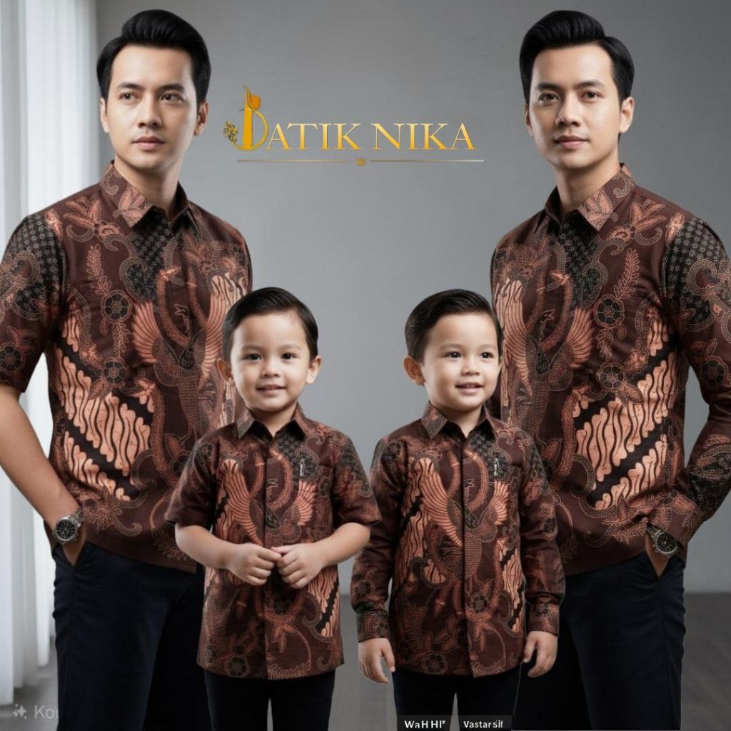 TERBARU KEMEJA BATIK SOANG WARNA COKLAT MAHOGANY LENGAN PANJANG PENDEK PRIA DEWASA ANAK LAKI LAKI