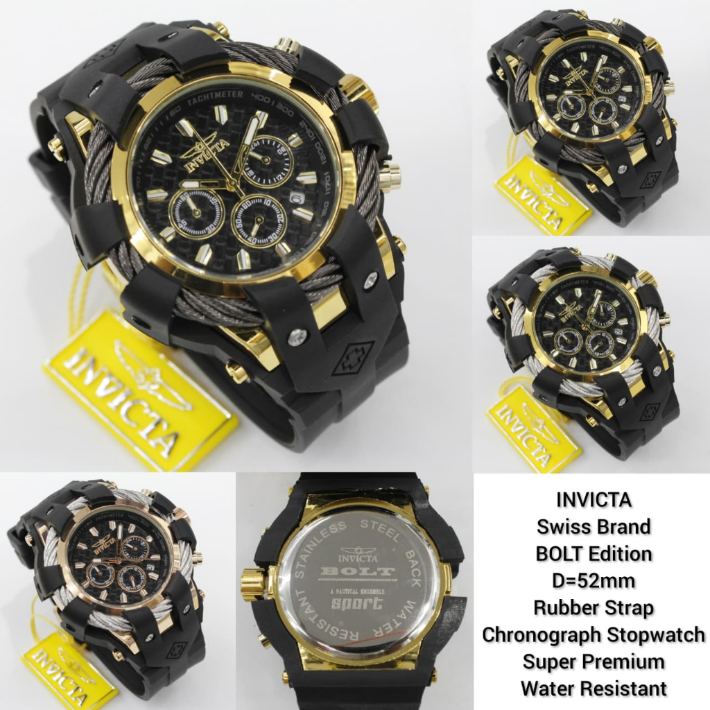 INVICTA Swiss Brand BOLT Edition D=52mm Chronograph Stopwatch Date/Bisa Cod Jam Tangan Pria Sport An