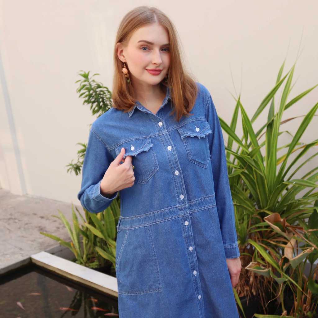 Dress Jeans Wanita Casual Lengan Panjang || 4677
