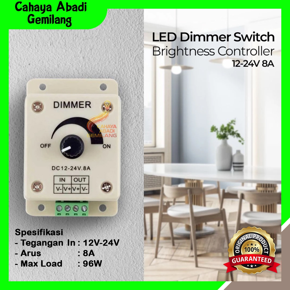 DC Dimmer Switch 12V-24V 8A Mini LED Strip Motor Kipas Dimmer Controller Peredup / Dimmer LED DC 12V