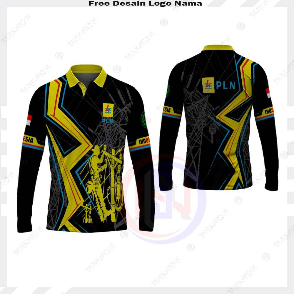 Baju PLN Listirk Indonesia / Kaos Polo PLN lengan panjang Free Custom Jersey PLN Fullprint