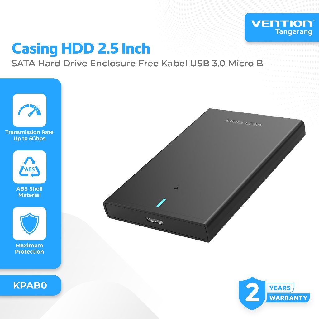 Vention Casing HDD 2.5 Inch SATA Hard Drive Enclosure Free Kabel USB 3.0 Micro B 5Gbps Black - KPAB0