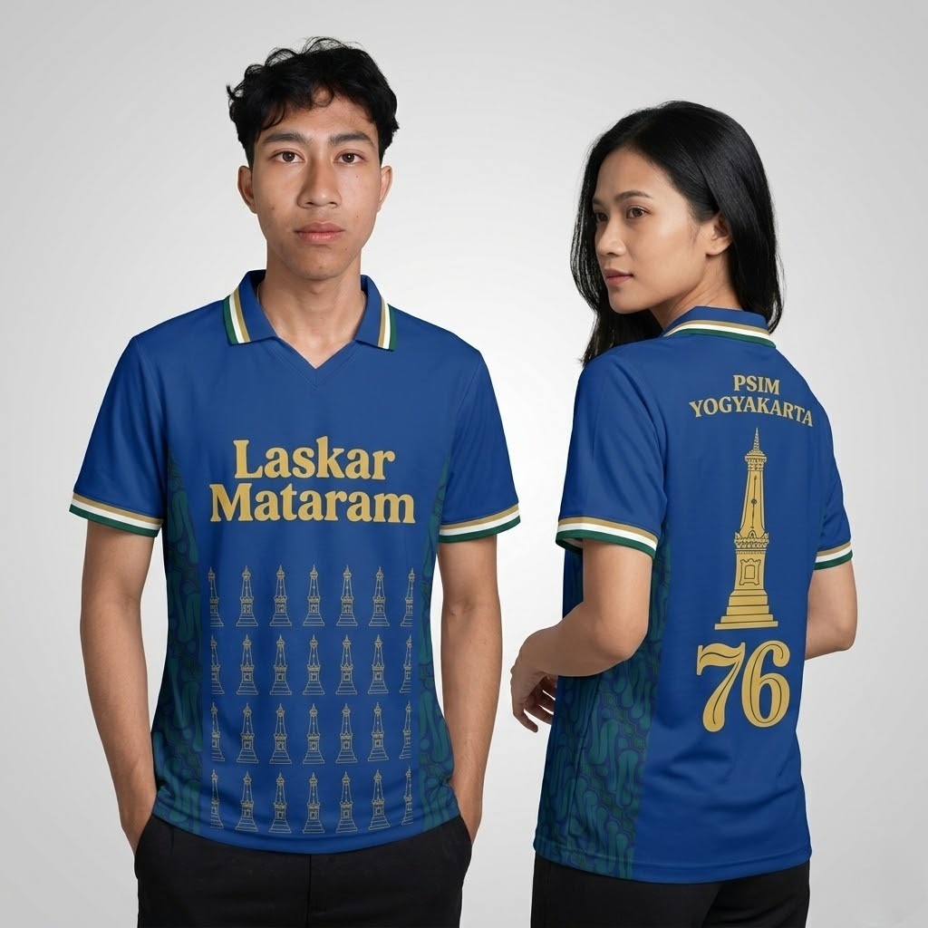 Polo Jersey PSIM Laskar Mataram Supporter Version Baju Bola Pria Biru Casual Sportswear Batik