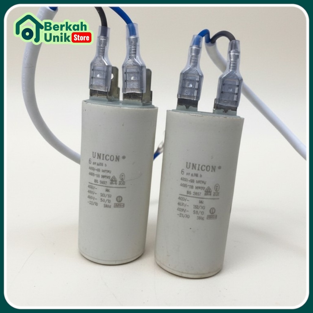 Kapasitor 6 uF 450V Unicon/Kapasitor Mesin Cuci Pompa Air 6 Mikro Bulat Kabel