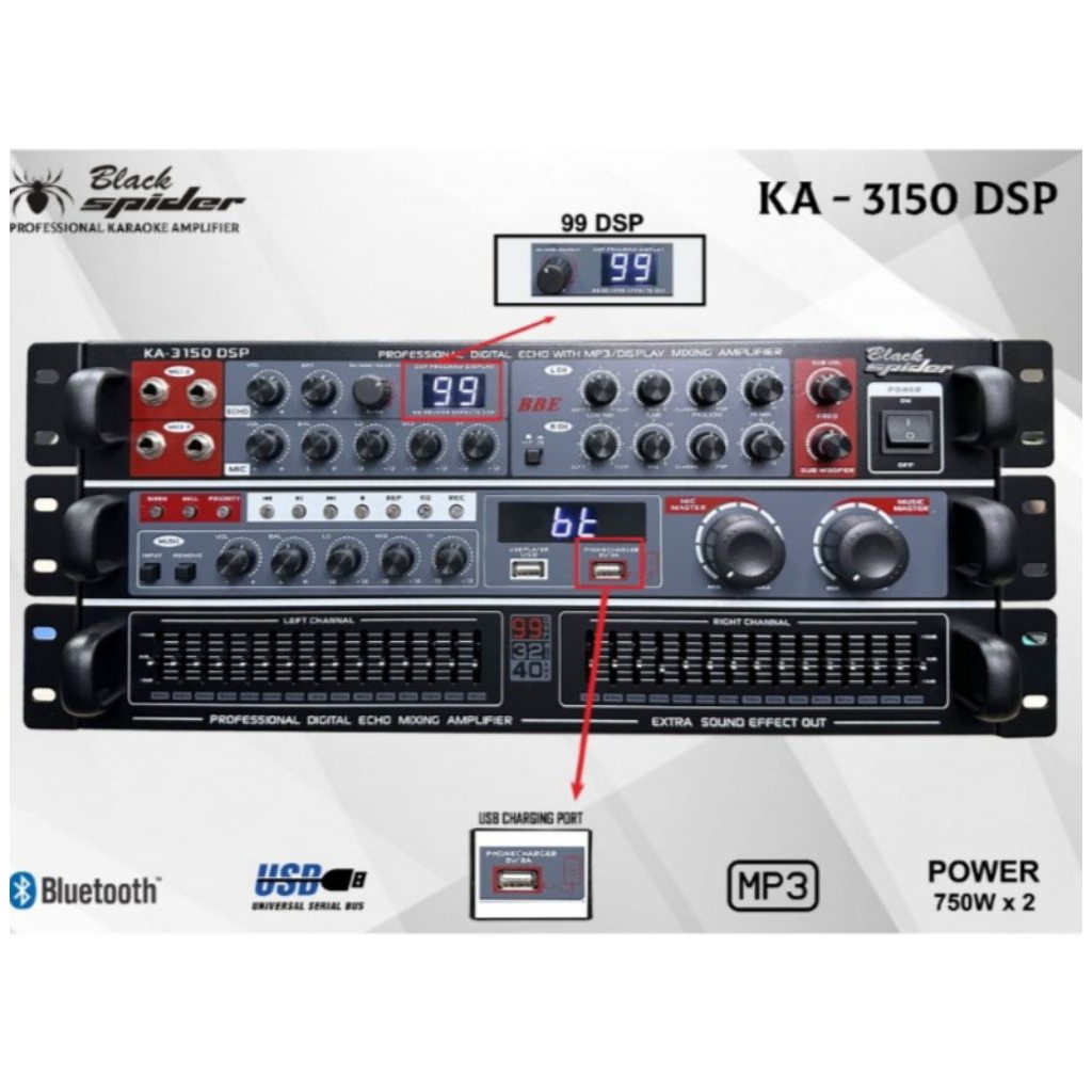 POWER AMPLIFIER BLACKSPIDER KA3150 BLACK SPIDER AMPLI KARAOKE KA 3150