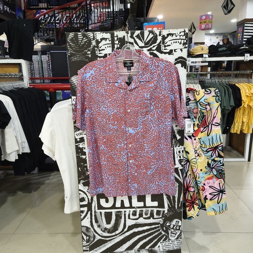 Kemeja Volcom Purestone Shirt Blue Red Original