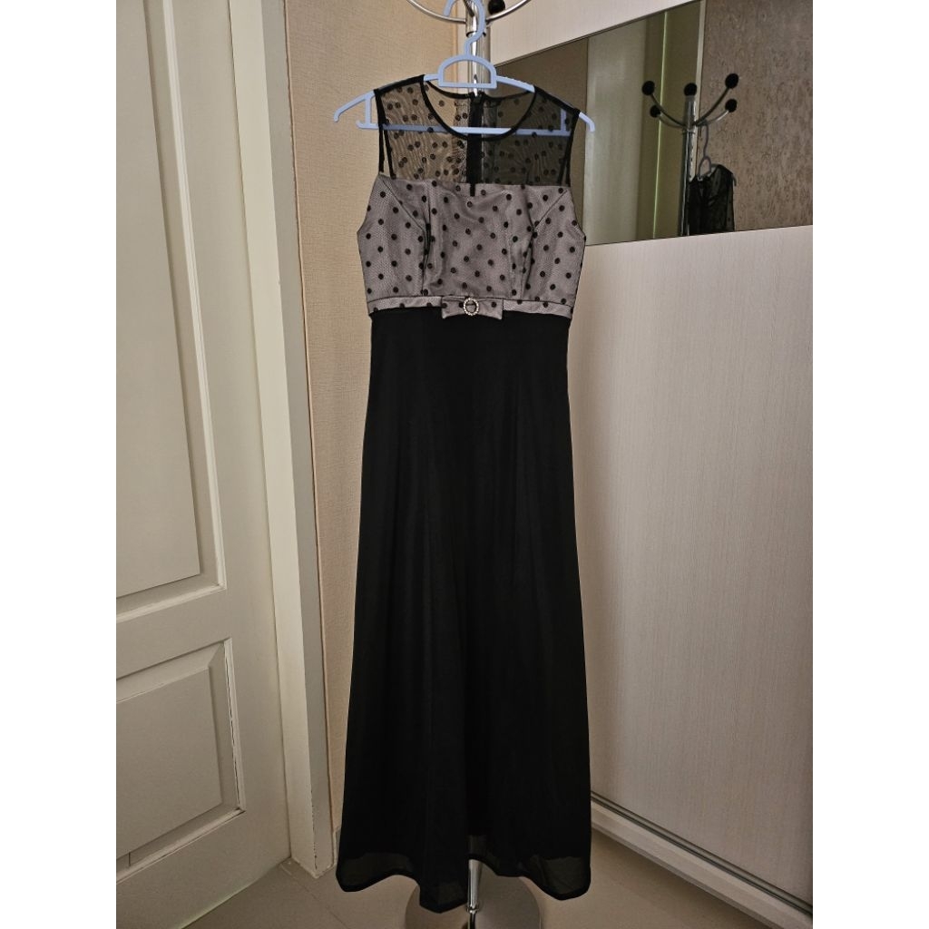 Long dress pesta silver black PRELOVED/BEKAS