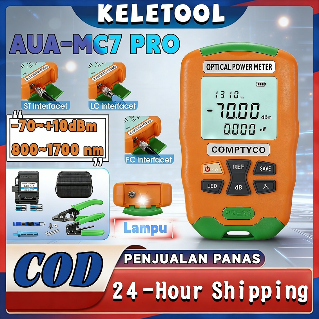 Tool Set AUA-MC7 Kit Alat Serat Optik Kit Pemutusan Serat Optik Pengukur Daya Optik Uji Jaringan Vis