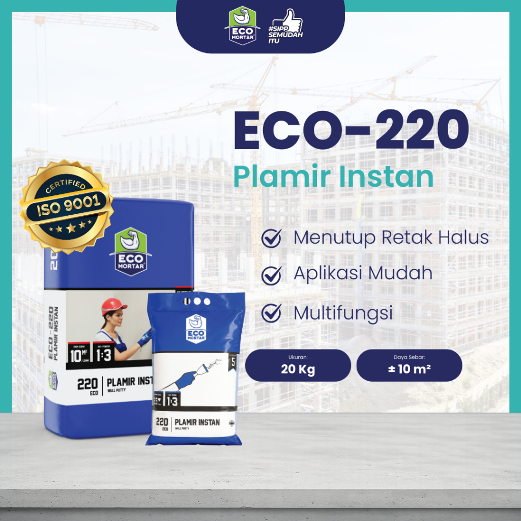 Semen Mortar Instan ECO - 220 Plamir Instan 20kg dan 5kg