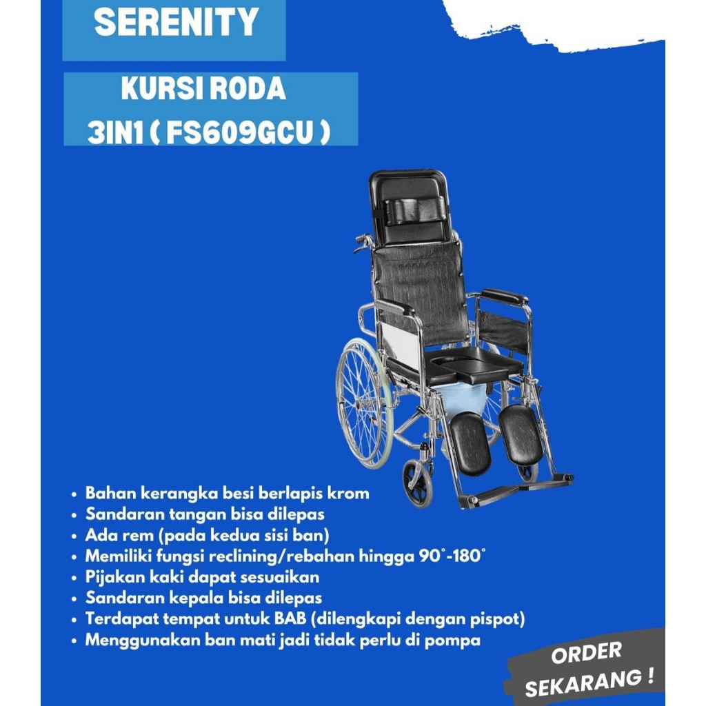 Serenity Commode FS609GCU | Kursi Roda 3 in 1