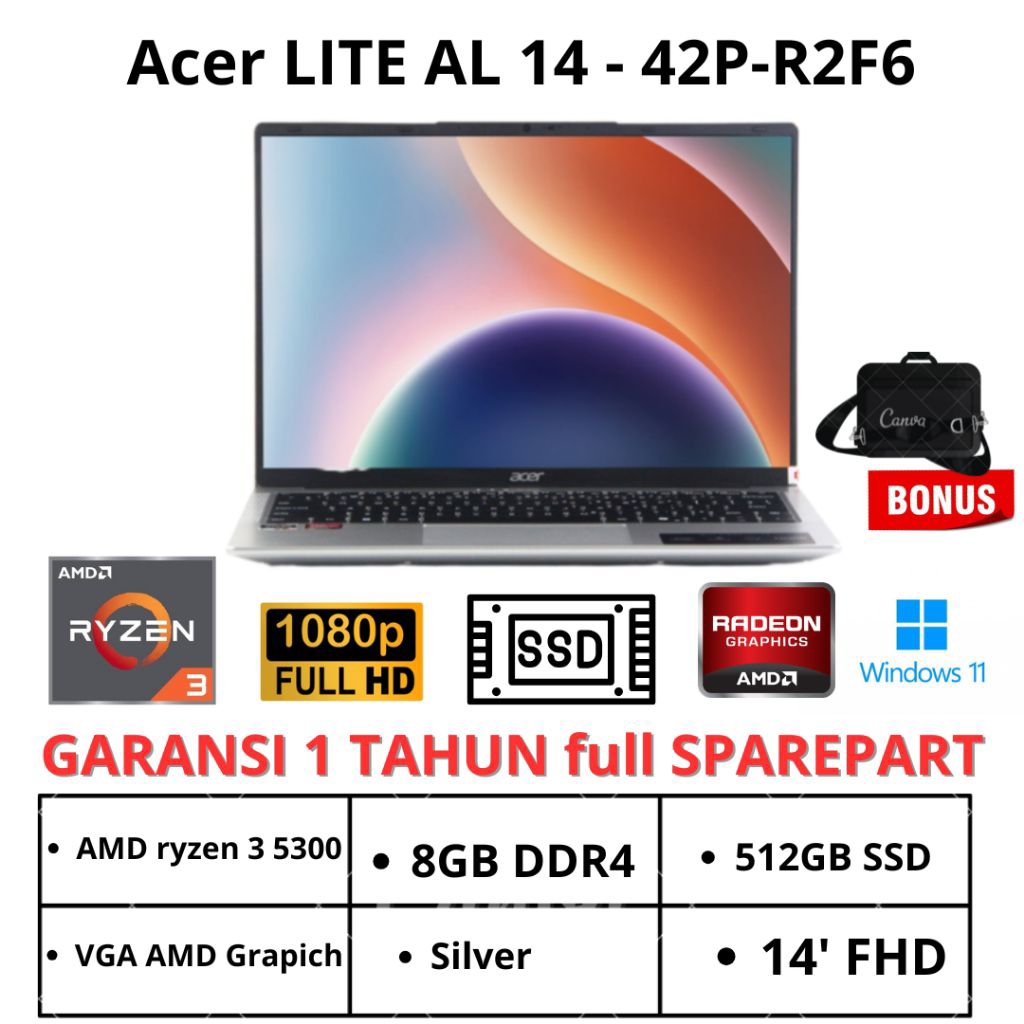 Acer Aspire Lite 14 AL14-42p-R2F6 with Ryzen 3 5000 and 8GB RAM and Co Pilot Key