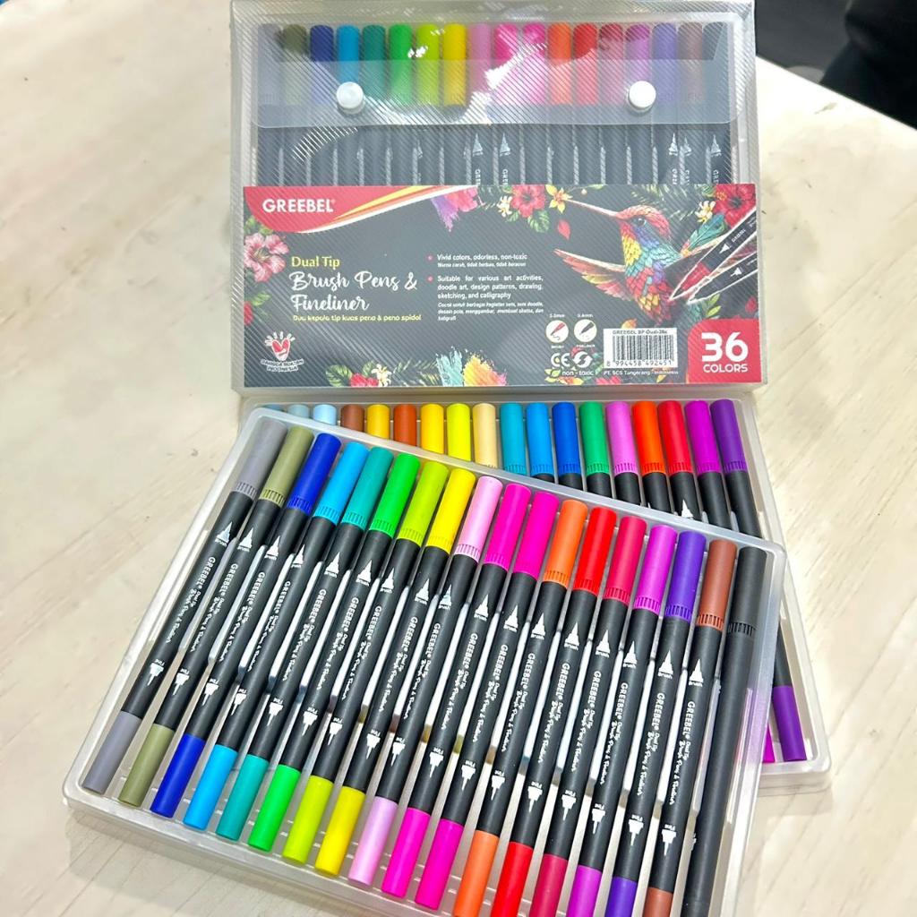 GREEBEL Dual Tip Brush Pen Color 36 Warna Pena Kuas WarnaSpidol Set Marker Drawing Pen