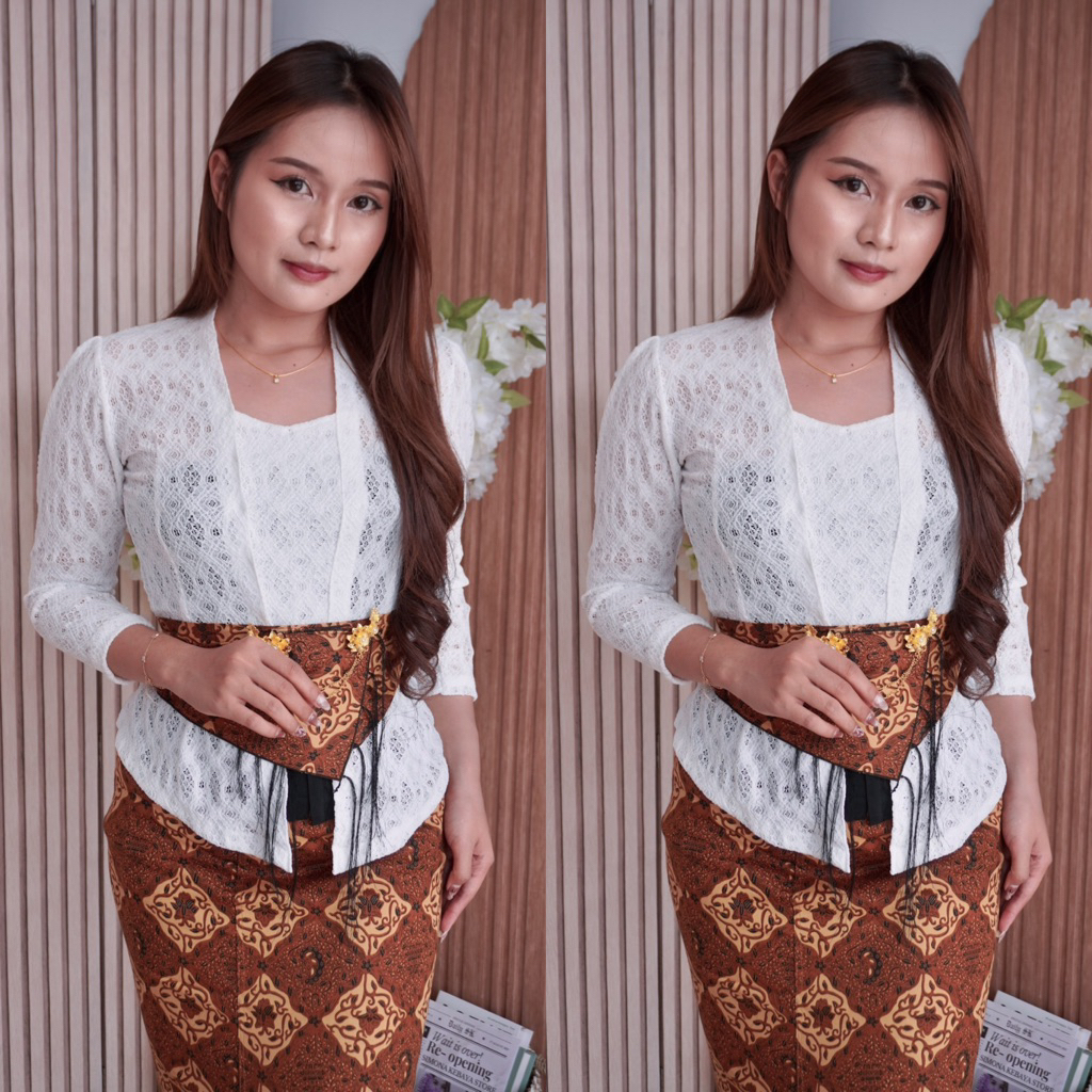 (kebaya saja) kebaya brokat putih klasik motif C / kebaya bali / kebaya jadi