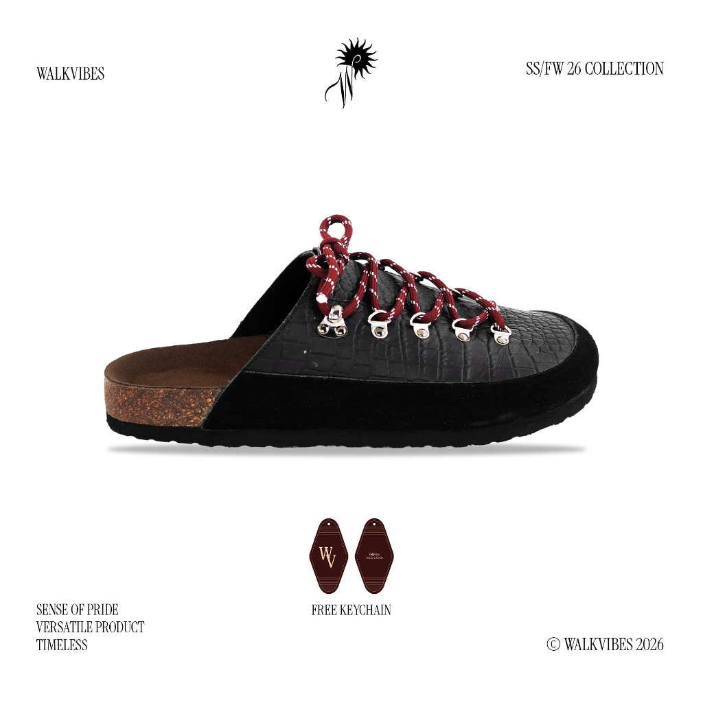 Senra Mule Lace Up Black Croco - Walkvibes