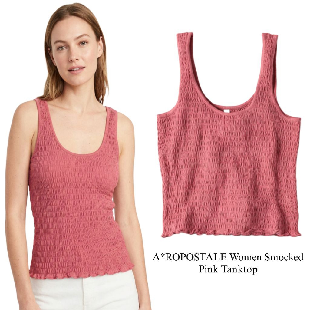A*ropostale women Smocked Pink Tanktop/Tanktop Wanita Original Breanded/Tanktop Wanita Terbaru