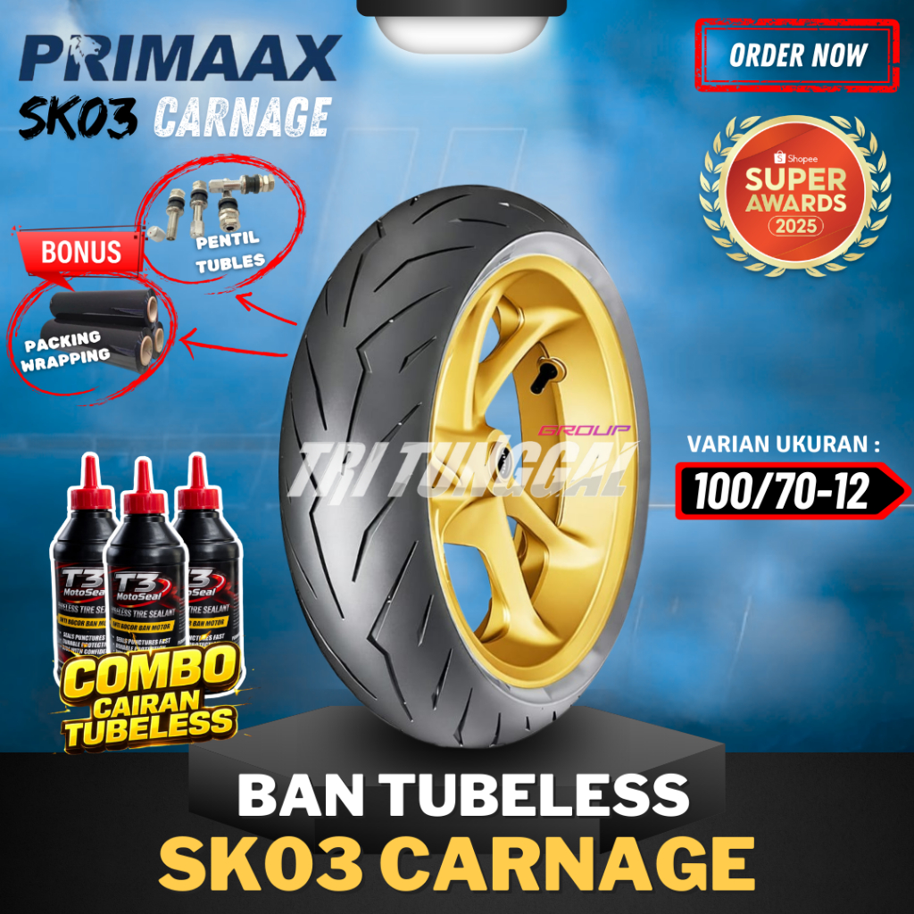 [READY COD] PRIMAAX SK03 RING 12 /  BAN PRIMAAX 100/70-12 VESPA SCOOPY FREEGO / BAN SCOOPY FREEGO / 