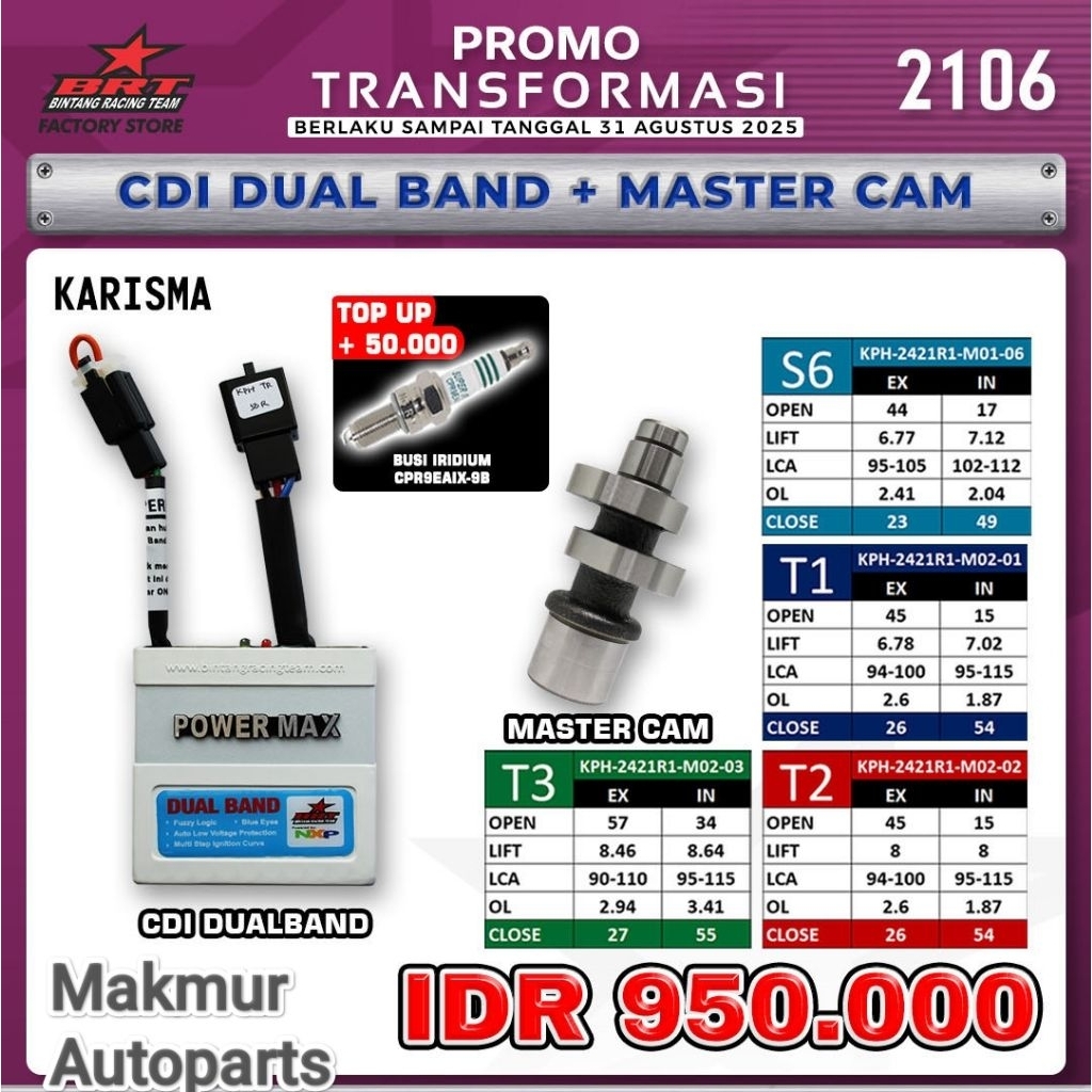 Promosi Transformasi BRT 2106 Paket CDI dan Master Cam Noken as Karisma / Supra X 125 Karbu - BINTAN