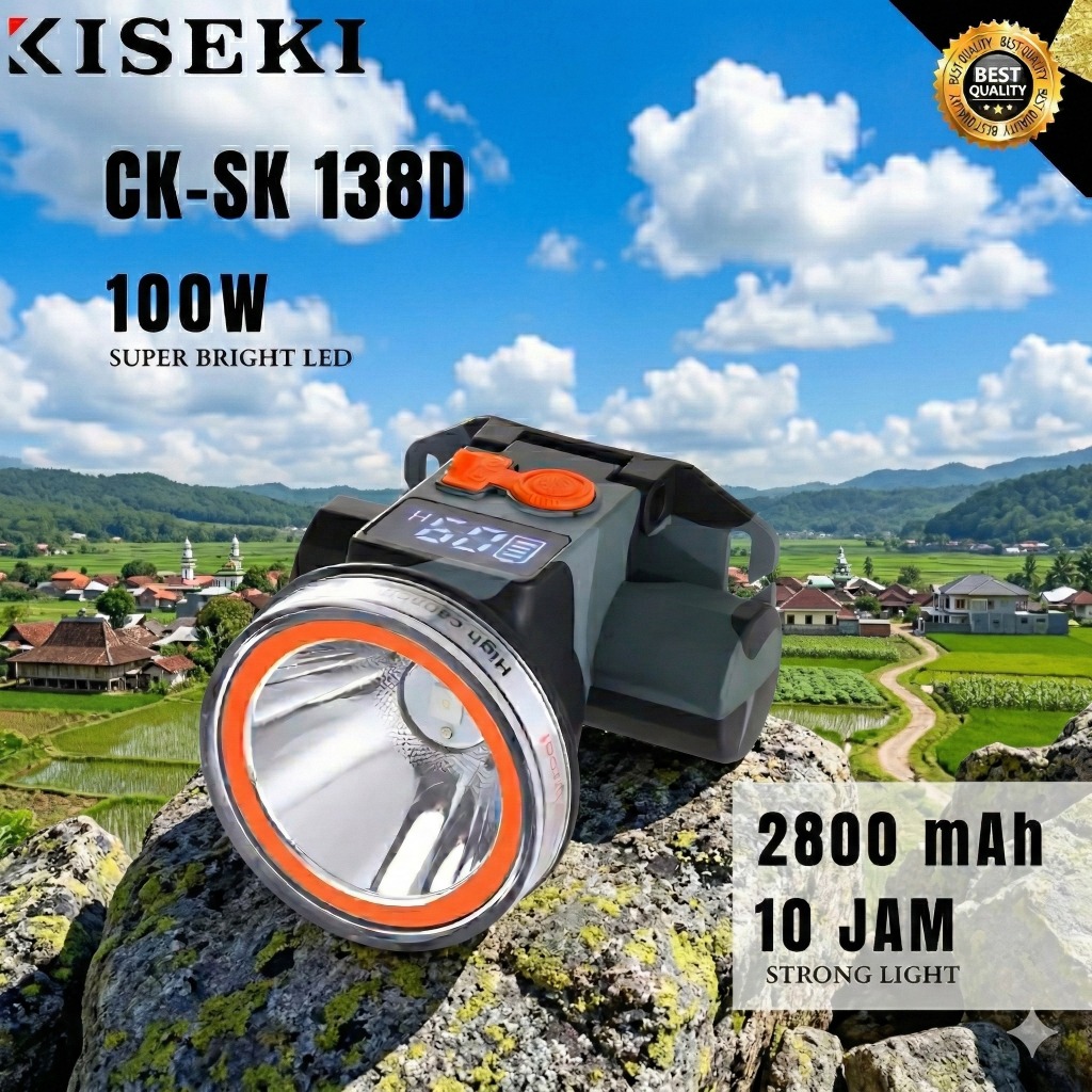 Senter Kepala Selam 75 Watt Kiseki Ck-Sk138D Cahaya Putih Super Terang Batrai 2800Mah ~ Headlamp