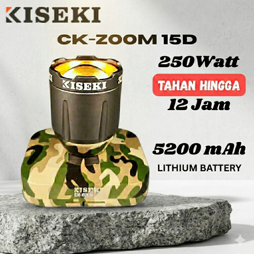 Senter Kepala KISEKI CK-Zoom 15D 250Watt Senter Kepala Super Terang Teleskop LED Fokus Cahaya Putih 