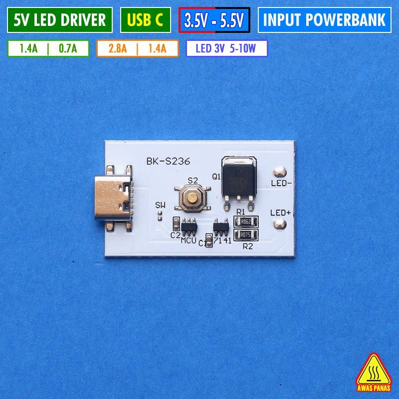 Driver Led USB PowerBank Dual Ampere 2.8A 1.4A Port USB C Driver Lampu Led 10W 5W 3V Cree Yinding SS